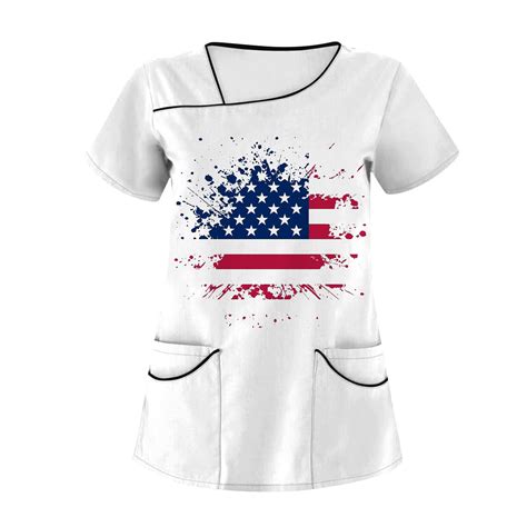 Knosfe Short Sleeve Scrub Tops Women Nursing Patriotic Th Of July