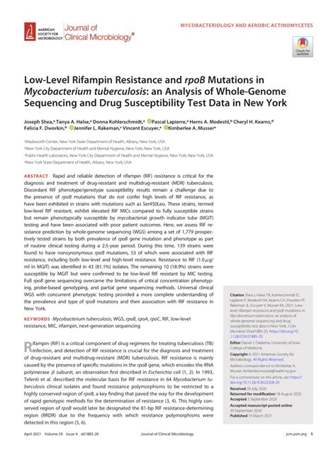 PDF Low Level Rifampin Resistance And RpoB Mutations In Mycobacterium