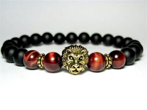 Mens Red Tiger Eye Lion Bracelet Mens Beaded Bracelet Mens Etsy