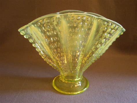 Fenton Topaz Opalescent Hobnail 8 Fan Vase Vaseline Color From Brysantiques On Ruby Lane