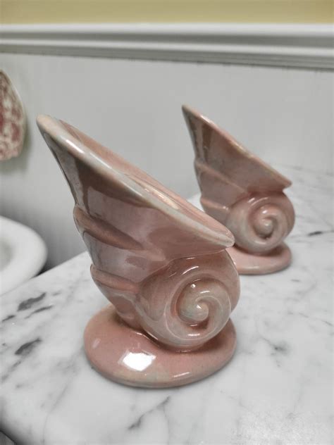 Vintage Pottery Seashell Candlesticks By Gonder Etsy