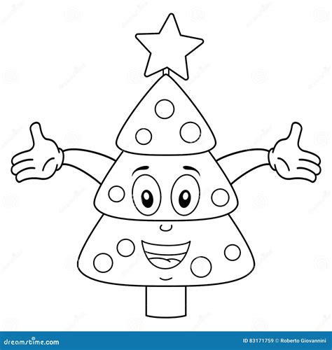 Carácter Feliz Del árbol De Navidad Que Colorea Ilustración Del Vector