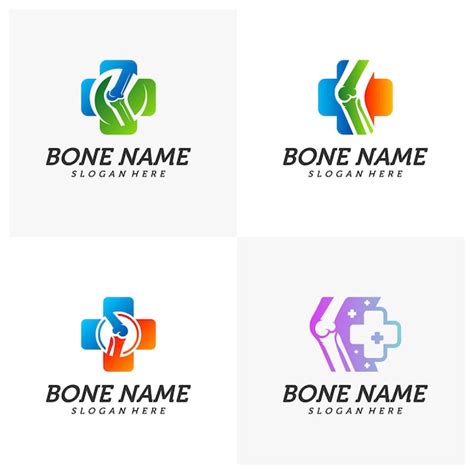 Zestaw Z Logo Bone Plus Ikona Zdrowe Kości Szablon Logo Ochrony