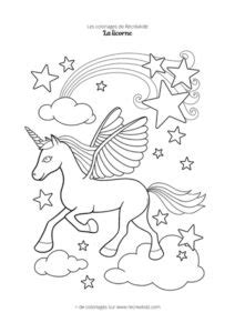 Coloriage Licorne Volante Dans Les Nuages Dessin Colorier