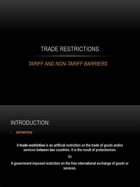 Trade Restrictions | PDF | Non Tariff Barriers To Trade | Dumping (Pricing Policy)