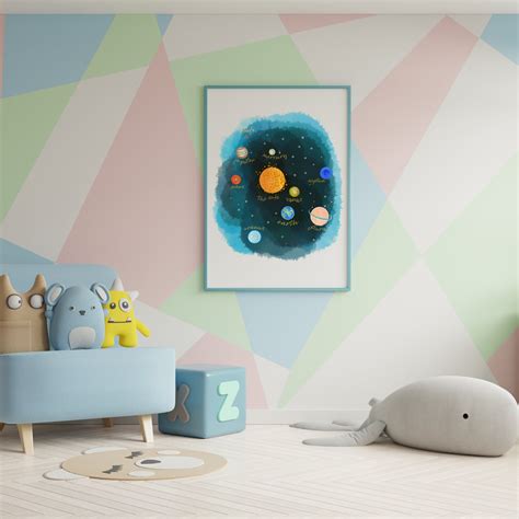 Colorful Solar System Painting Digital Art, Kids Room Decor, Solar ...