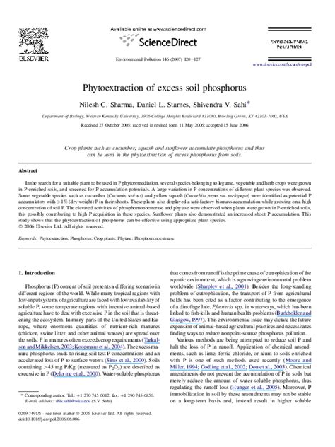 Pdf Phytoextraction Of Excess Soil Phosphorus