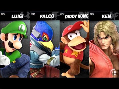 Luigi VS Falco VS Diddy Kong VS Ken LV 9 CPU Battle Super Smash Bros