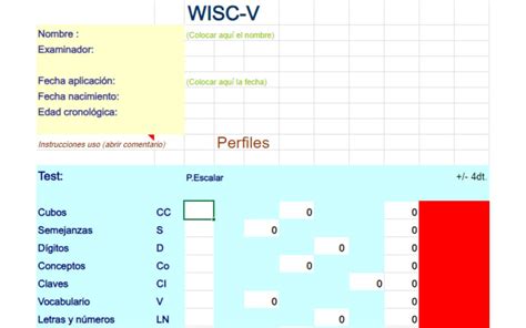 Plantilla Excel Wisc V Test De Inteligencia Ni Os De A A Os