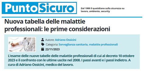 NUOVA TABELLA DELLE MALATTIE PROFESSIONALI LE PRIME CONSIDERAZIONI