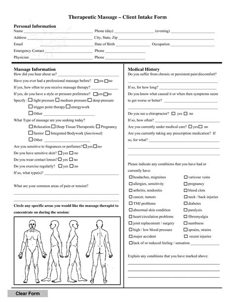 Pdf Printable Massage Intake Form Printable Form