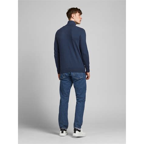 Jack And Jones Emil Knitted Quarter Zip Jumper Mens Navy Blazer