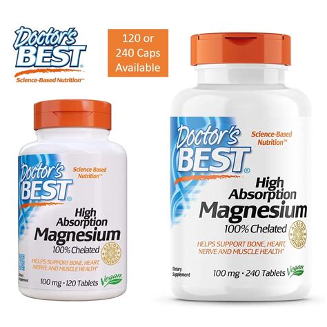 Doctor S Best High Absorption Magnesium Glycinate Lysinate 100 Mg 120 Or 240 Tablets 100