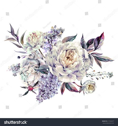 Watercolor Bouquet Made Blooming White Peonies Stock Illustration 617262677