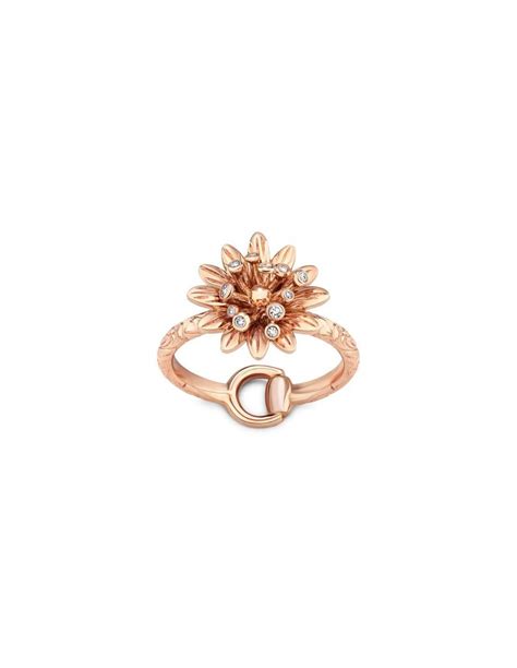 Anello Gucci Flora In Oro Rosa Con Fiore E Diamanti