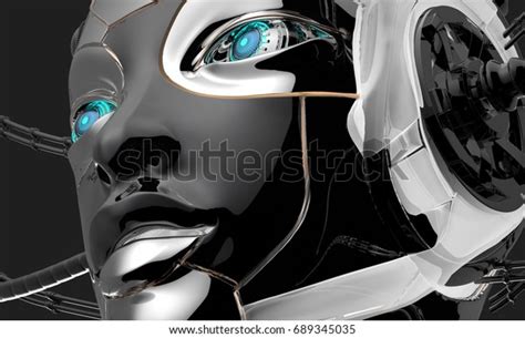 Female Bot Face On Dark Digital Stock Illustration 689345035