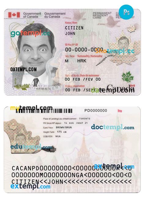 Sample Canada Permanent Resident Card Template In Psd Format Fully