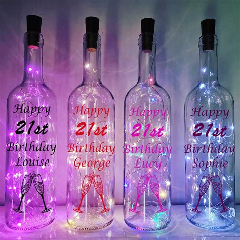 Personalised 21st Birthday T Light Up Wine Bottle Vinyl Etsy