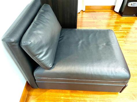 IKEA Black Leather Sofa Bed / Day Bed, Furniture & Home Living, Furniture, Sofas on Carousell