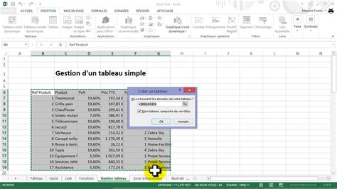 Créer un tableau dans Excel 2013 YouTube