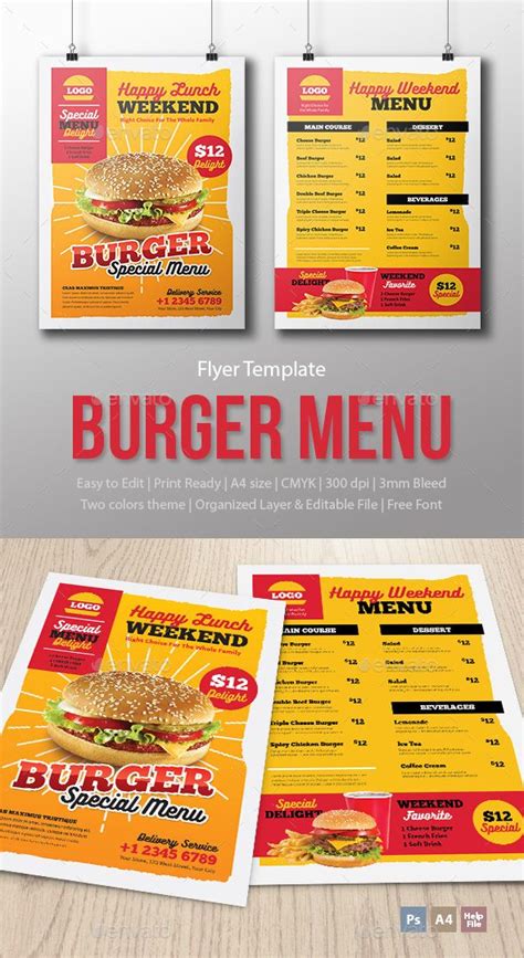 Menu Fast Food - Burger - Template | Fast food menu, Food menu design ...