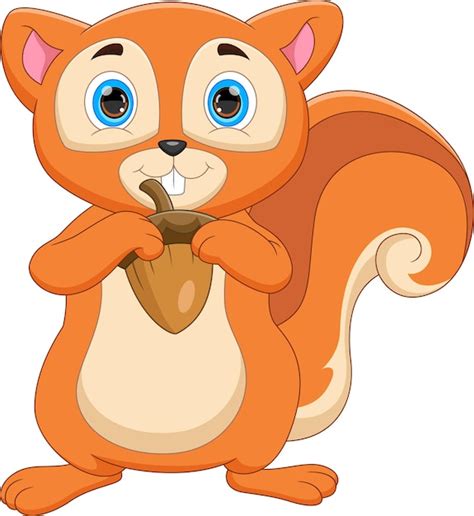 Premium Vector Cartoon Cute Squirrel Holding Nut