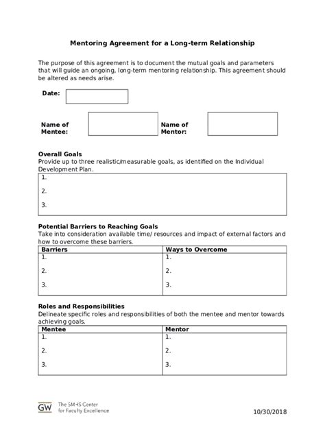 MENTORING AGREEMENT PURPOSE As A Mentee I Agree To Do The Following