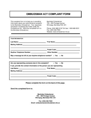 Fillable Online Ombudsman Act Complaint Form Fax Email Print Pdffiller