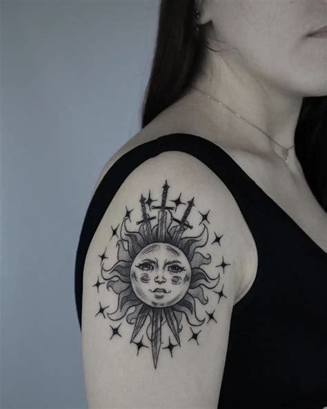 Тату солнце: значение, техники и 25 уникальных идей, которые украсят силуэт