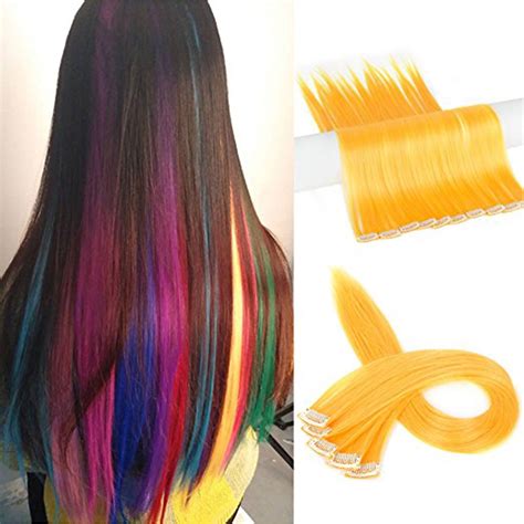 FLORATA 11PCS Straight Colored Clip in Hair Extensions Party Highlight ...