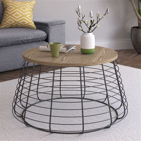 Clickdecor Morris Metal And Wood Top Round Coffee Table In Black