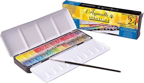 Sennelier French Artists Watercolor Set Half Pan Metal Case Set Of 12 Plus 6