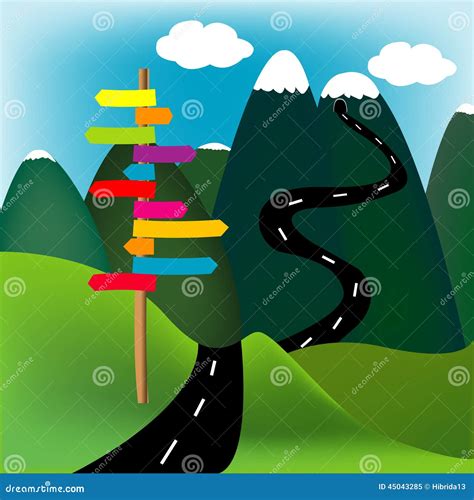 Mountain Landscape With Direction Sign Stock Vector Illustration Of