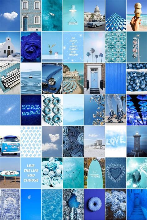 Blue Collage Kit 80 100 Pc Blue Aesthetic Wall Collage Blue Etsy