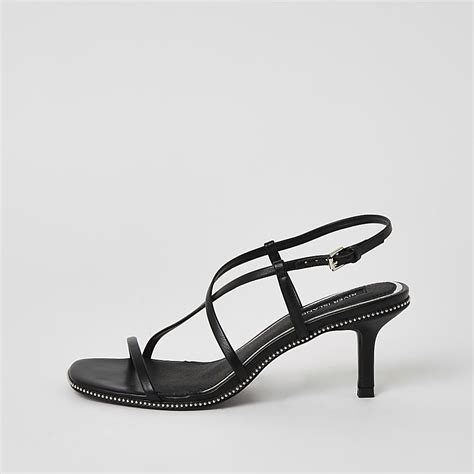 Black Beaded Strappy Low Heel Sandals River Island