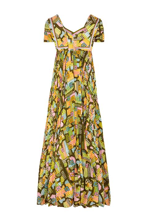 1970s Hardy Amies Pleated Abstract Print Maxi Dress For Sale At 1stdibs