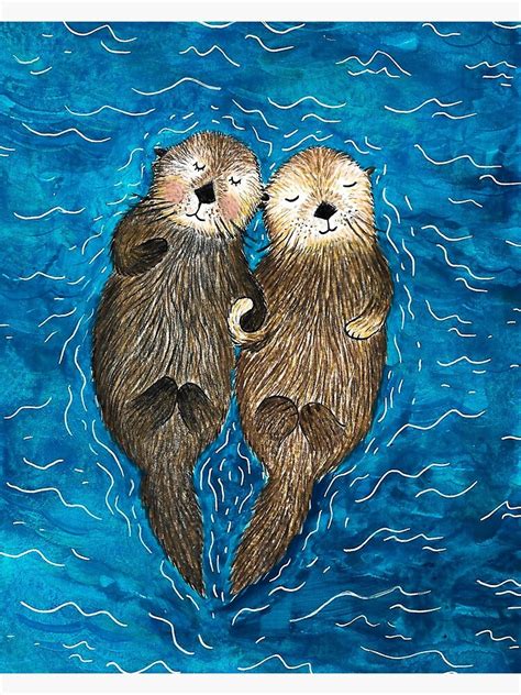 "Sea Otters Holding Hands" Poster for Sale by emilienunez | Redbubble