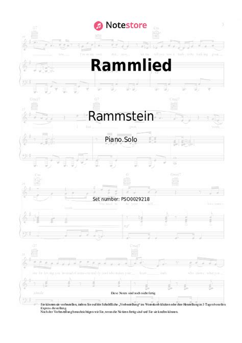 Rammlied Rammstein Noten Pdf Solo Klavier Note Store De Klavier