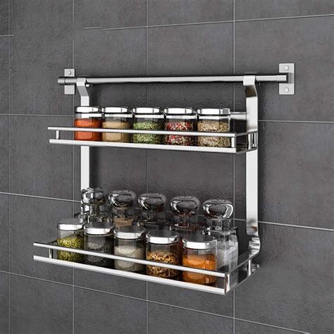 Kitchen Shelf Organiser 2 Tier Wall Mounted Spice Rack 304 Stainless