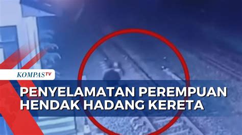 Aksi Penjaga Perlintasan Selamatkan Perempuan Hendak Hadang Kereta Di