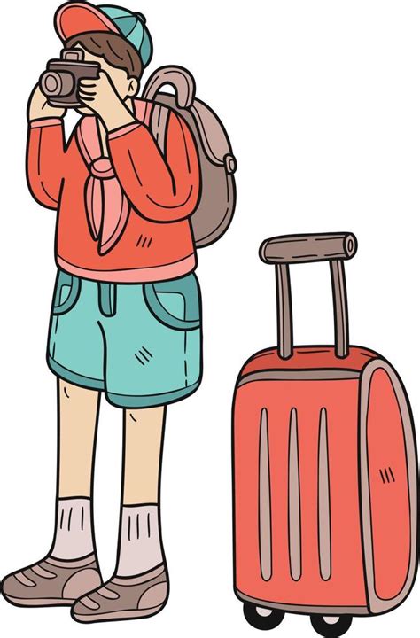 Hand Drawn Male Tourist Taking Pictures With Suitcases Illustration In