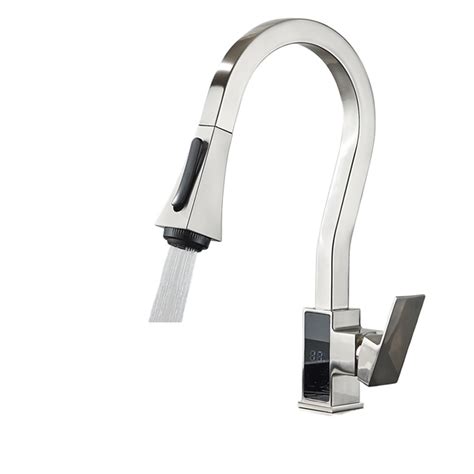 Digital Display Kitchen Faucet Brushed Functions Single Handle Pull