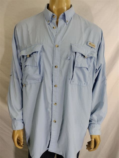 COLUMBIA SPORTSWEAR FISHING SHIRT Omni Wick Light Blue Solid Mens XXL