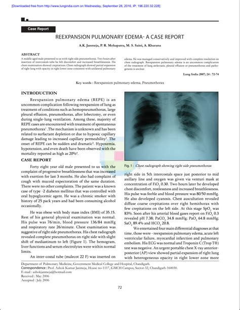 PDF Reexpansion Pulmonary Edema A Case Report