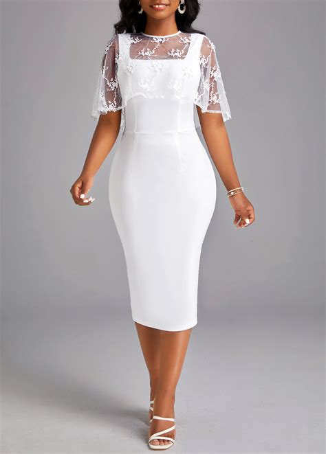 Round Neck White Half Sleeve Bodycon Dress Rosewe USD 41 98