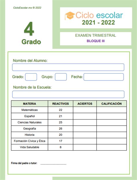 Examen Del Tercer Trimestre De Cuarto Grado De Primaria Contestado Con