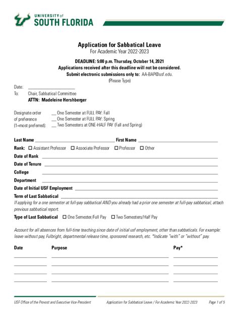 Fillable Online Application For Sabbatical Leave For Academic Year