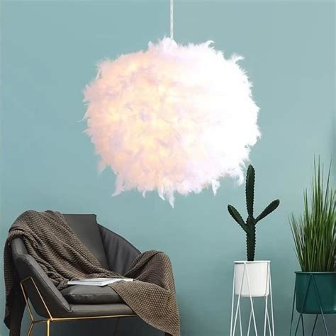 Cm Spherical White Feather Pendant Light Feather Abat Jour