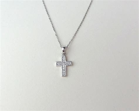 Cross Necklace Small Cross Necklace Diamond Cz Cross Etsy