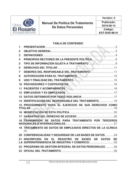 Pdf Manual Tratamiento Datos Personales V Manual De Pol Tica De